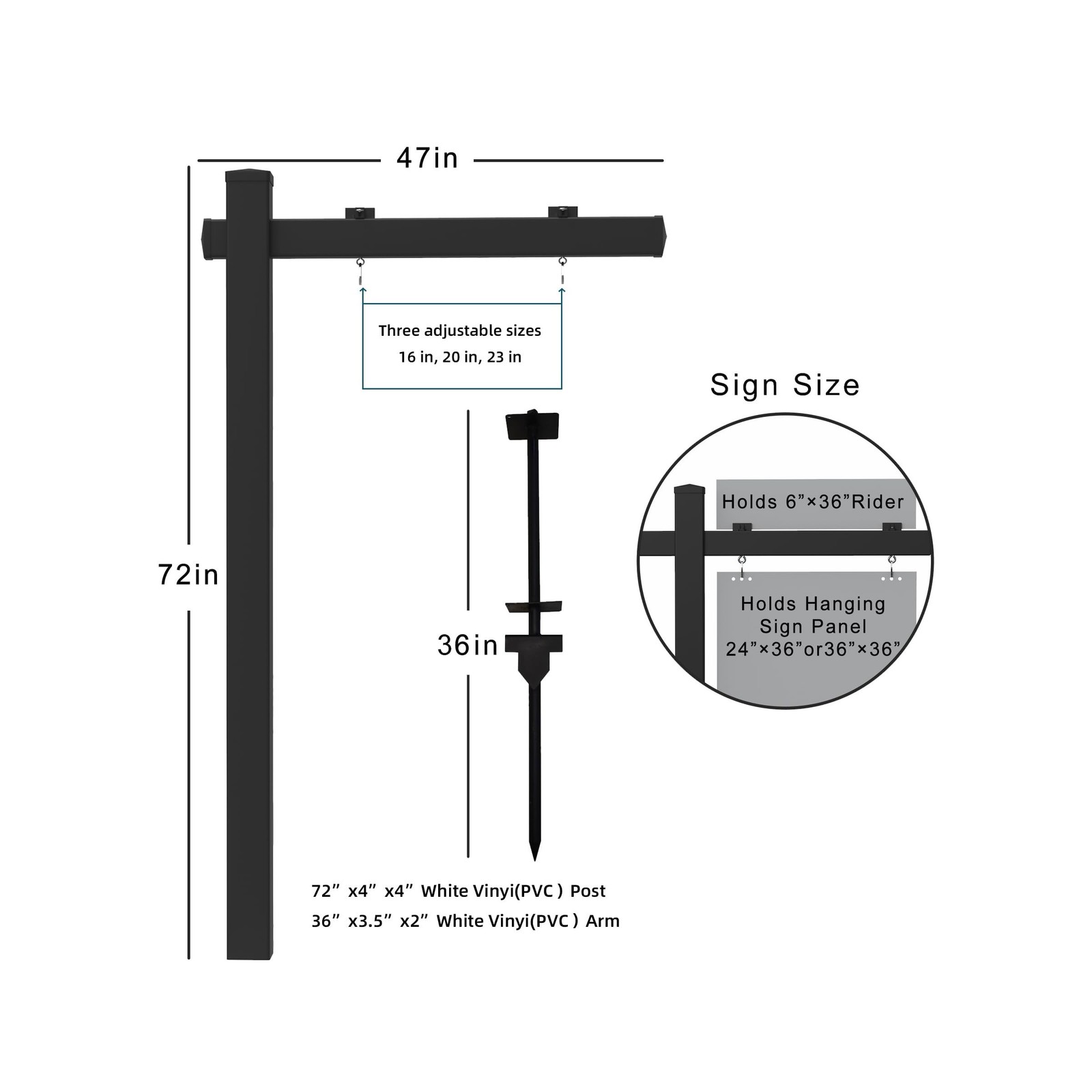 Vinyl PVC Real Estate Sign Post 6' Tall, Realtor Yard Sign Post, 47" Arm Hold…