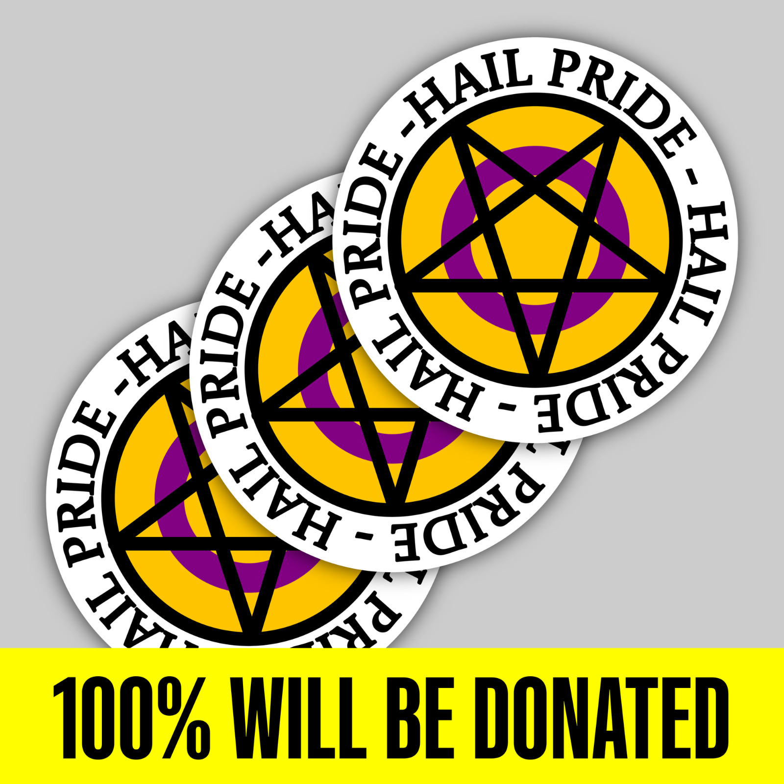 "Hail Pride!" 3 Intersex Pride Satanic Sticker Pack (5 inches)