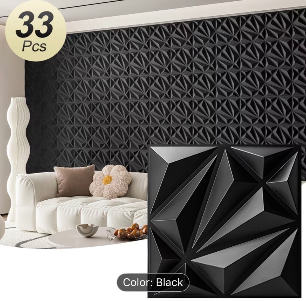 33pcs 3D Wall Panels, 11.8"x11.8", PVC Material, Lightweight & Fire Resistant
