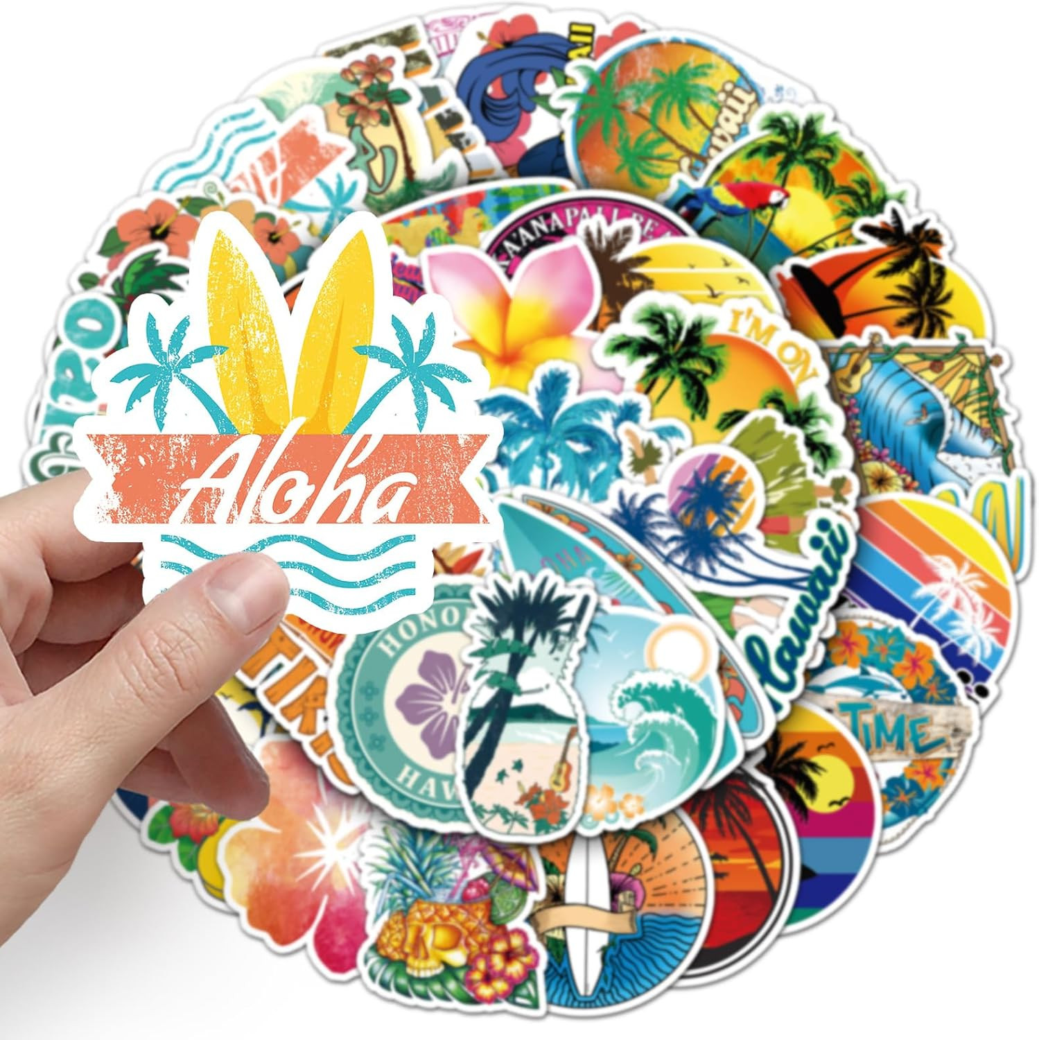 50Pcs Hawaiian Scenery Stickers – Tropical Style Creative Decor