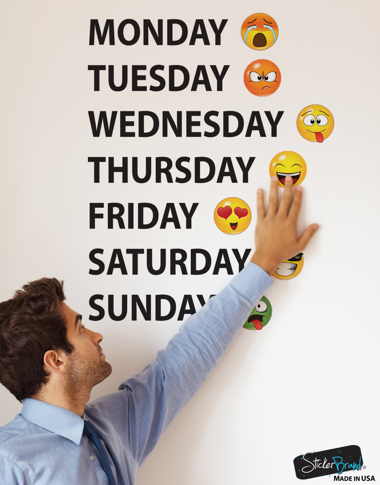 Days of the Week Emoticon Calendar Wall Decal Sticker #6071 Monday thru Sunday