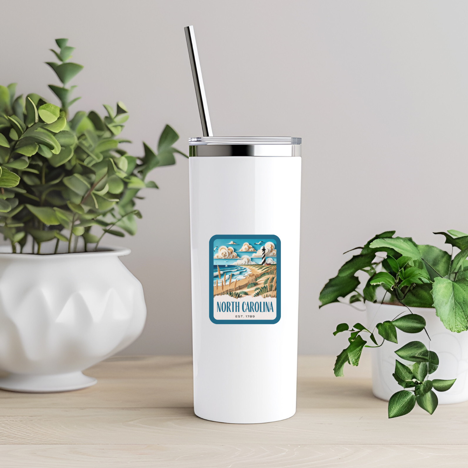 North Carolina State Sticker, Paper Collage Look, Cape Hatteras Vinyl Decal