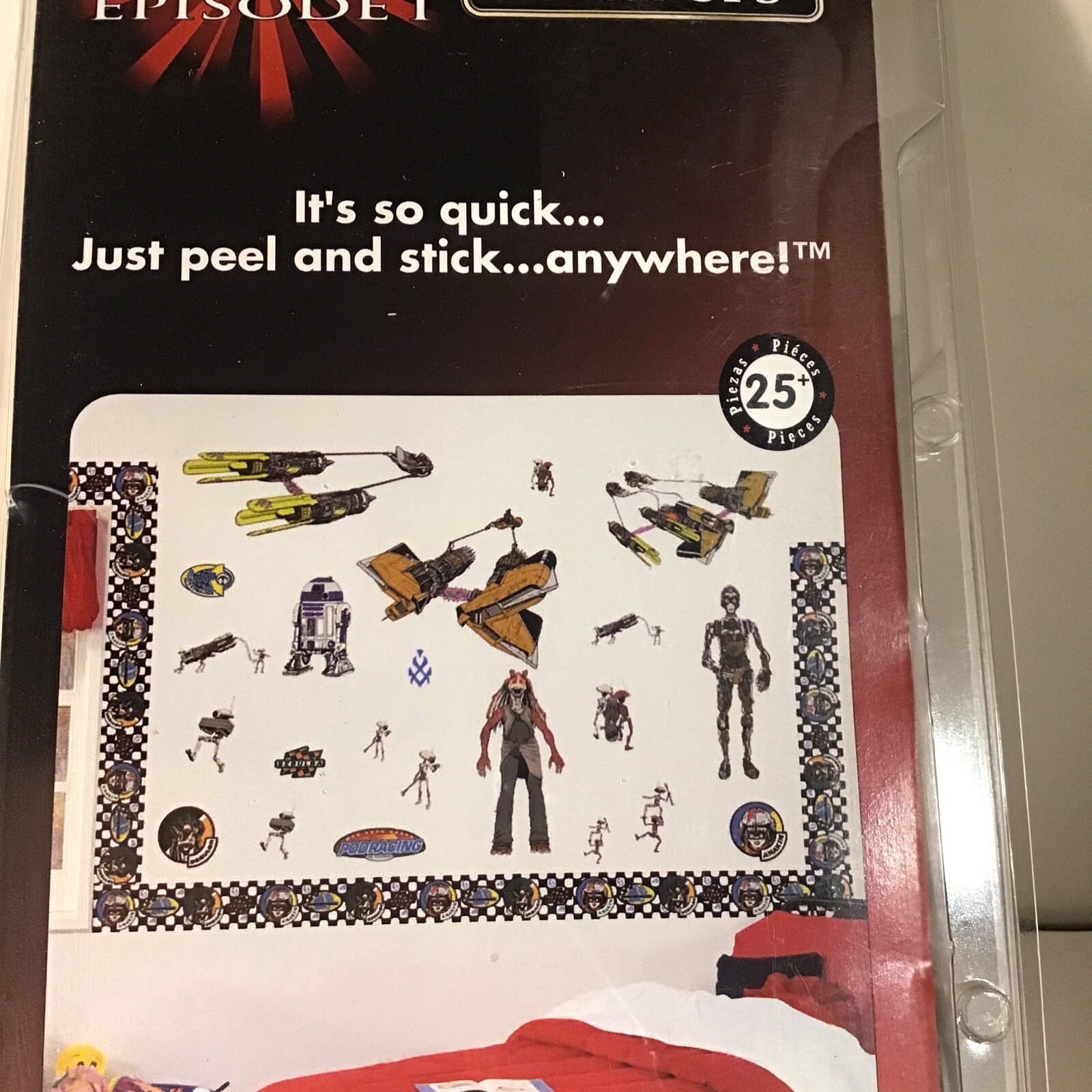 STAR WARS EPISODE 1 TPM JUMBO STICK-UPS 25 WALL STICKERS USA NOS 1999