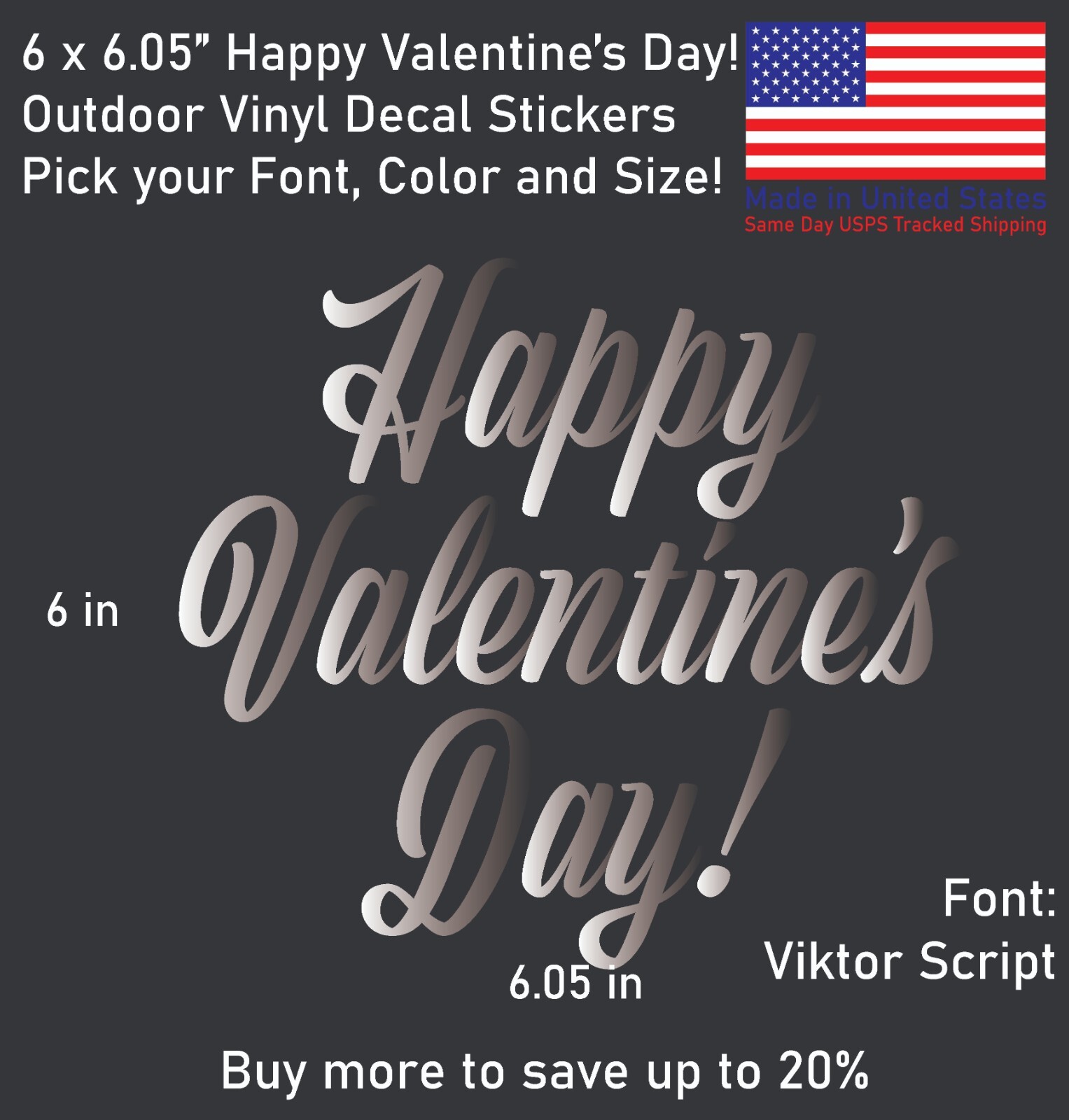 Happy Valentine's Day Font#1 Vinyl Decal Sticker – Made in US – SameDay Shipping