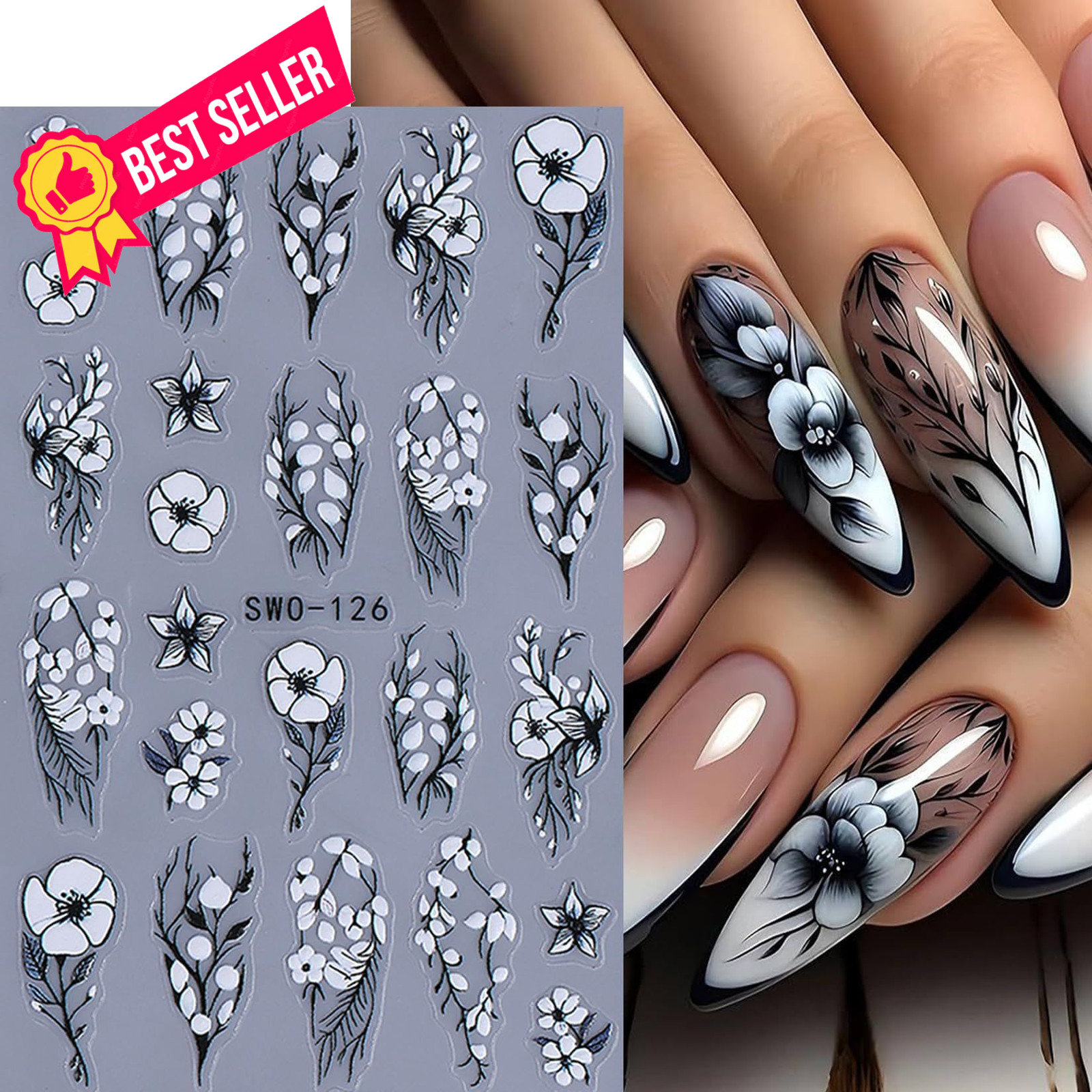 Lace Flower Nail Art Stickers 6 Sheets Black 2.56 x 4 x 0.04 inches, Colorful