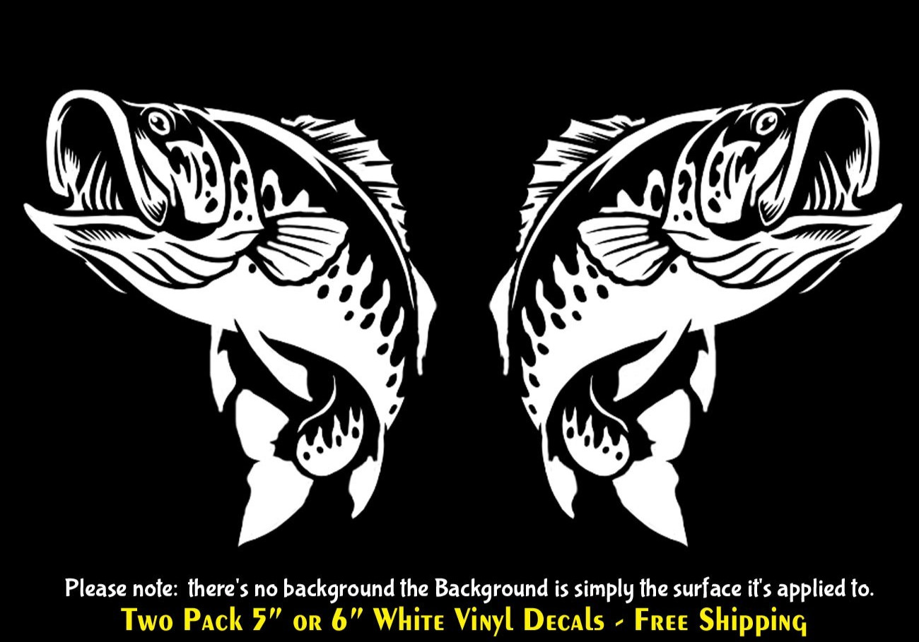 Fish Graphic Two Pack White Vinyl Decals Vehicles Boat Windows Any Flat Surface