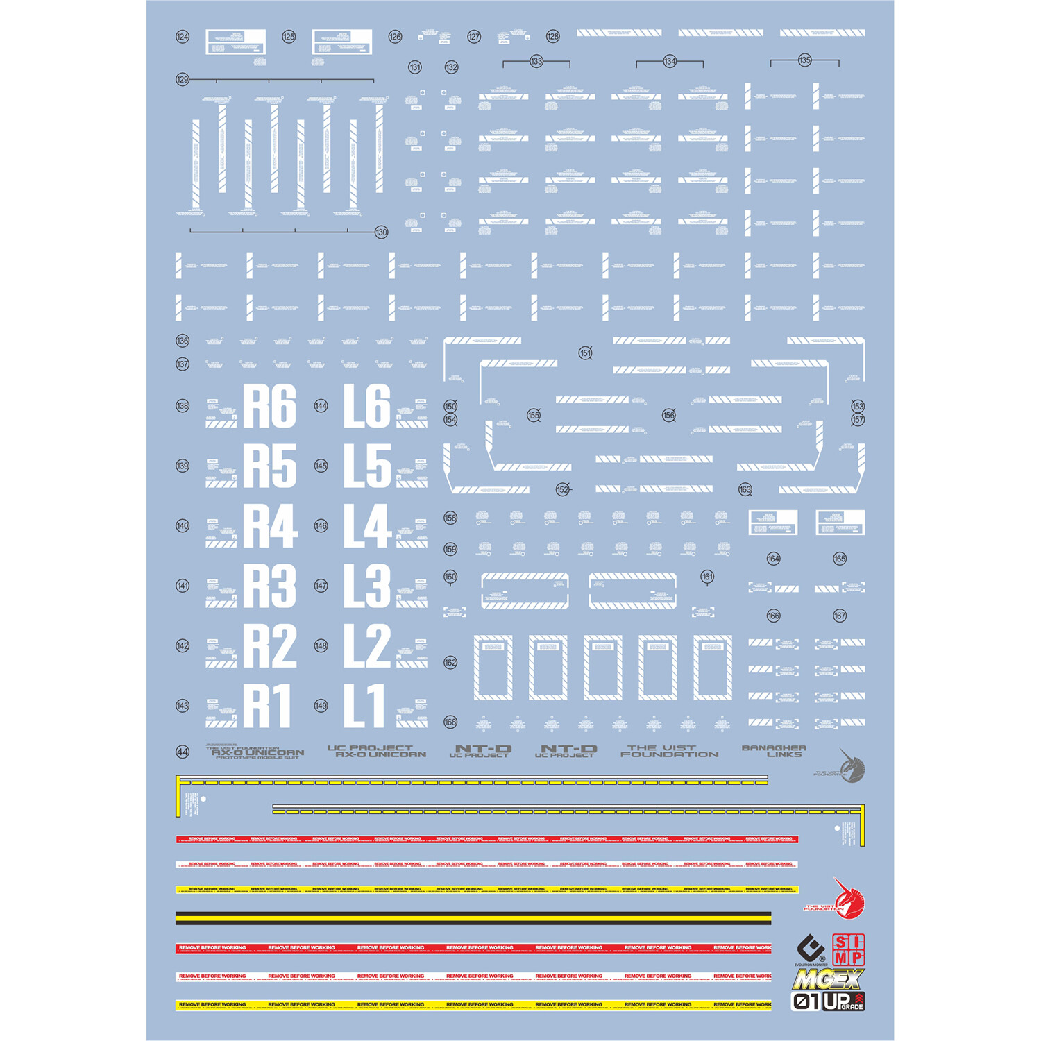 for MGEX Unicorn Gundam Ver.KA Waterslide Decals – Banagher Links (UV Reactive)