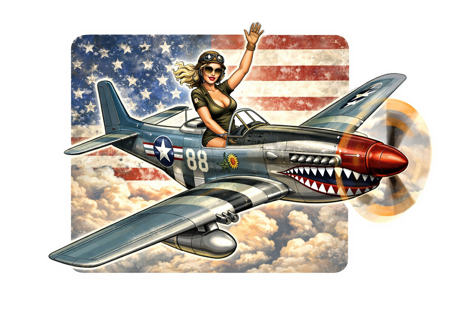 WWII Pin-Up Machine Gun Girl Vinyl Sticker 3.5 Inch Waterproof USA