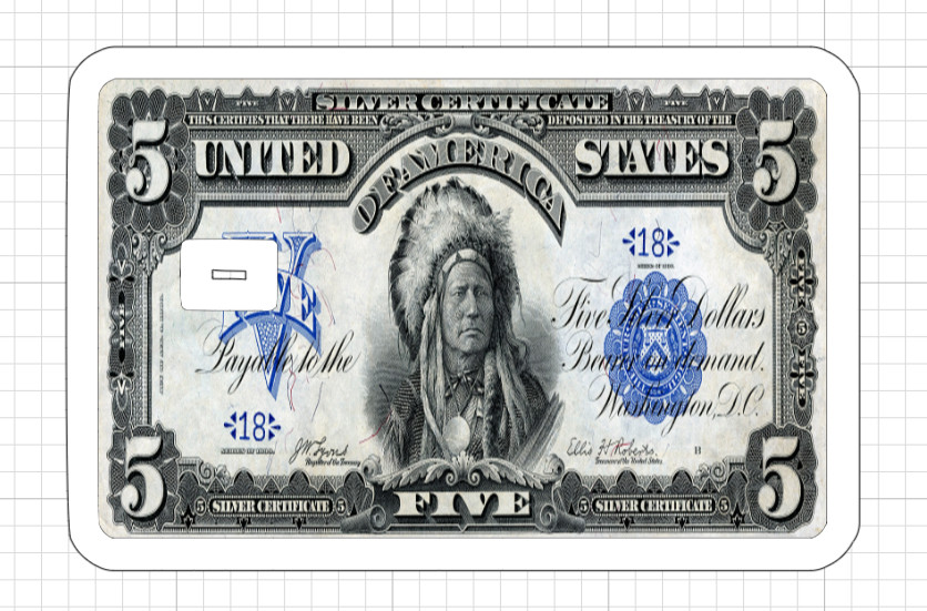Weathered 1899 $5 Bill Native American Credit Debit Card Skin Chief Five Dollar