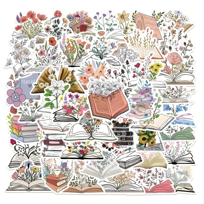 BOOKS w/Flowers Vinyl Stickers ~ I LOVE READING Read BOOK NERD Teacher LIBRARIAN