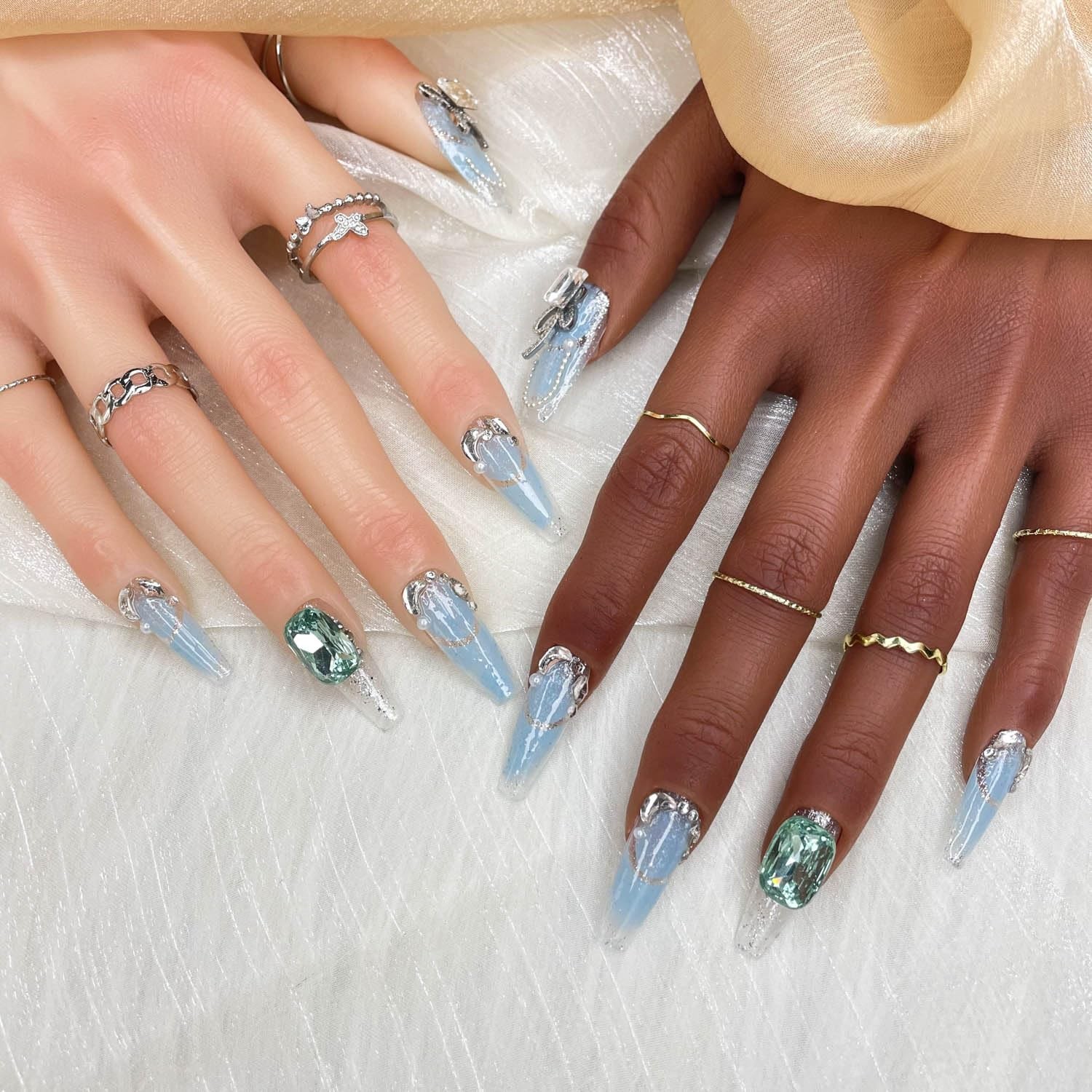 GGDDSHA Handmade Press On Nails, Luxury &Custom Fake Nails 3D Handmade Reusable