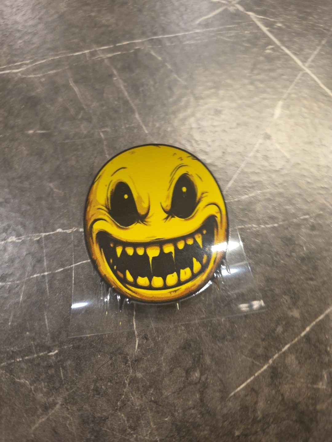 Evil Fanged Smiley Face Emiji UVDTF Raised Decal Sticker Full Color Waterproof