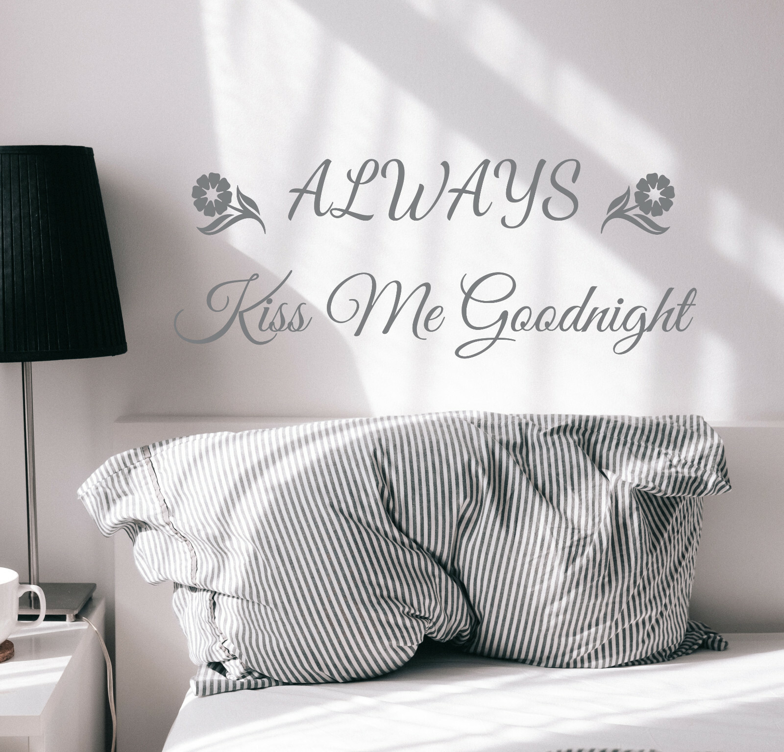 Wall Decal Romantic Kiss Me Goodnight Bedroom Vinyl GREY 22.5 in x 8.5 in gz323