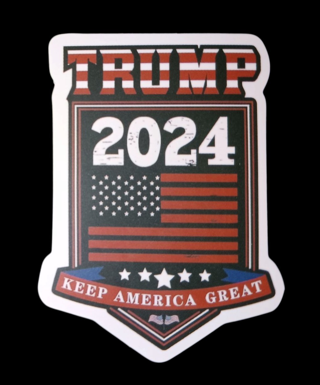 Trump 2024 Keep America Great Sticker USA Flag Red White Blue 2.25 x 1.75 Inches