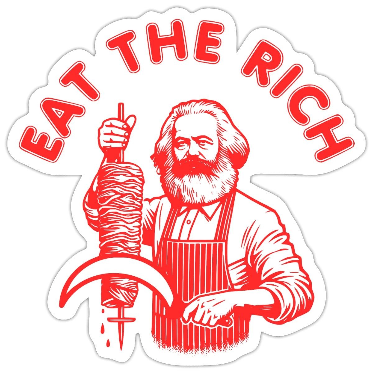 Karl Marx Kebab Eat The Rich Socialist Sticker, max. 4 x 4"