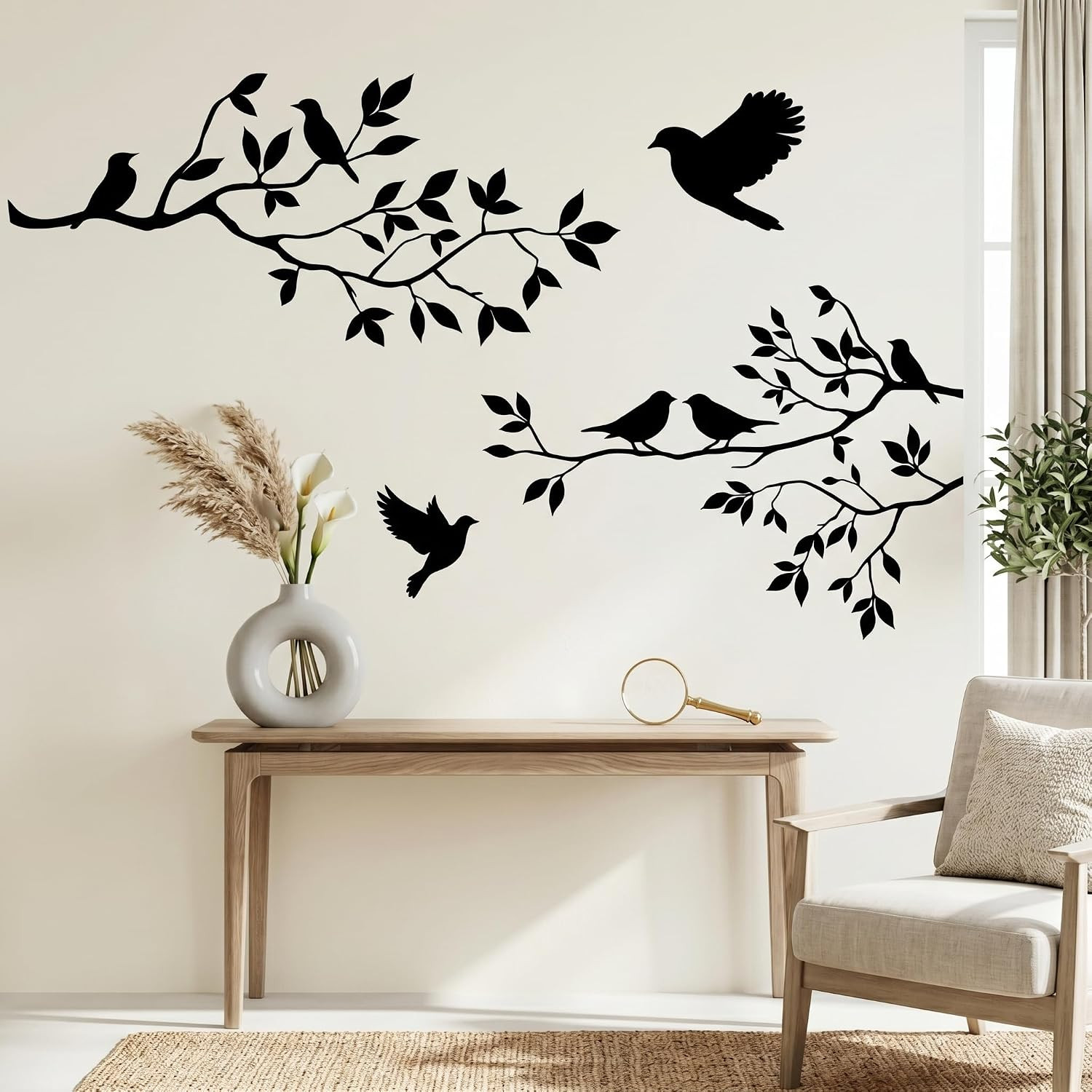 Birds and Blossoms Vinyl Wall Decal – 16" X 24" Removable Floral Bird Wall Stick