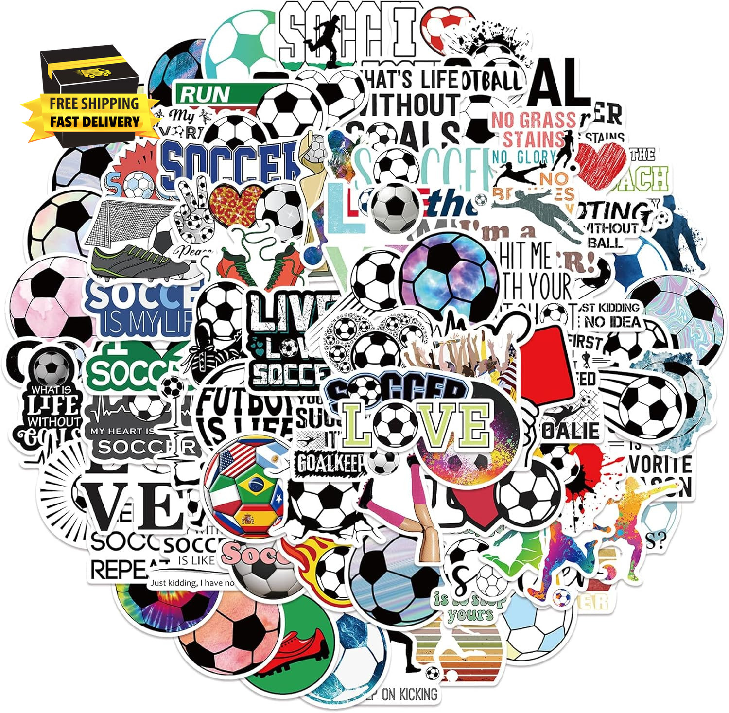 Soccer Stickers, Cool Soccer Sport Stickers for Kids Teens Adults, 100PCS Vinyl