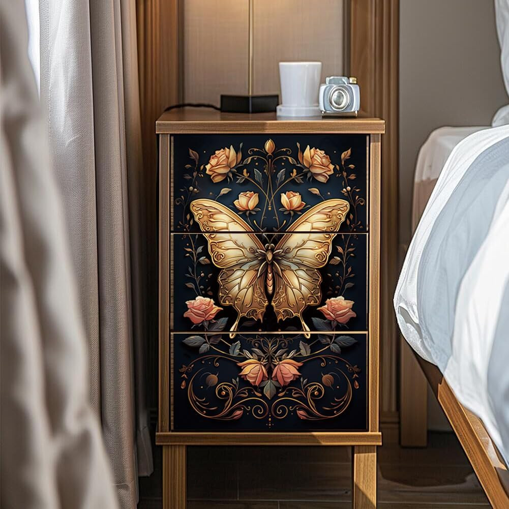 Rub on Transfer Sticker for Furniture Craft Decor 6"X12" Vintage Gold Butterfly
