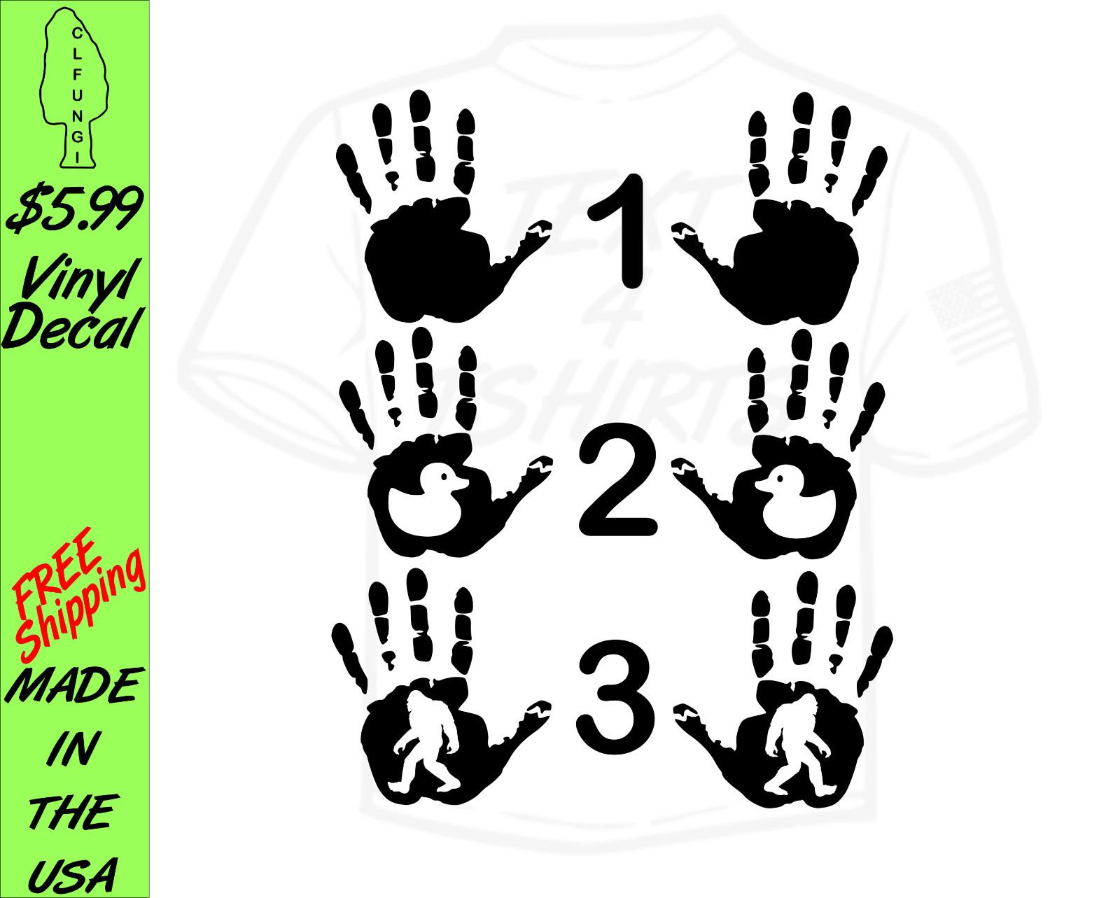 2 Hand Wave bigfoot duck vinyl decal any smooth surface glass,mirror sticker