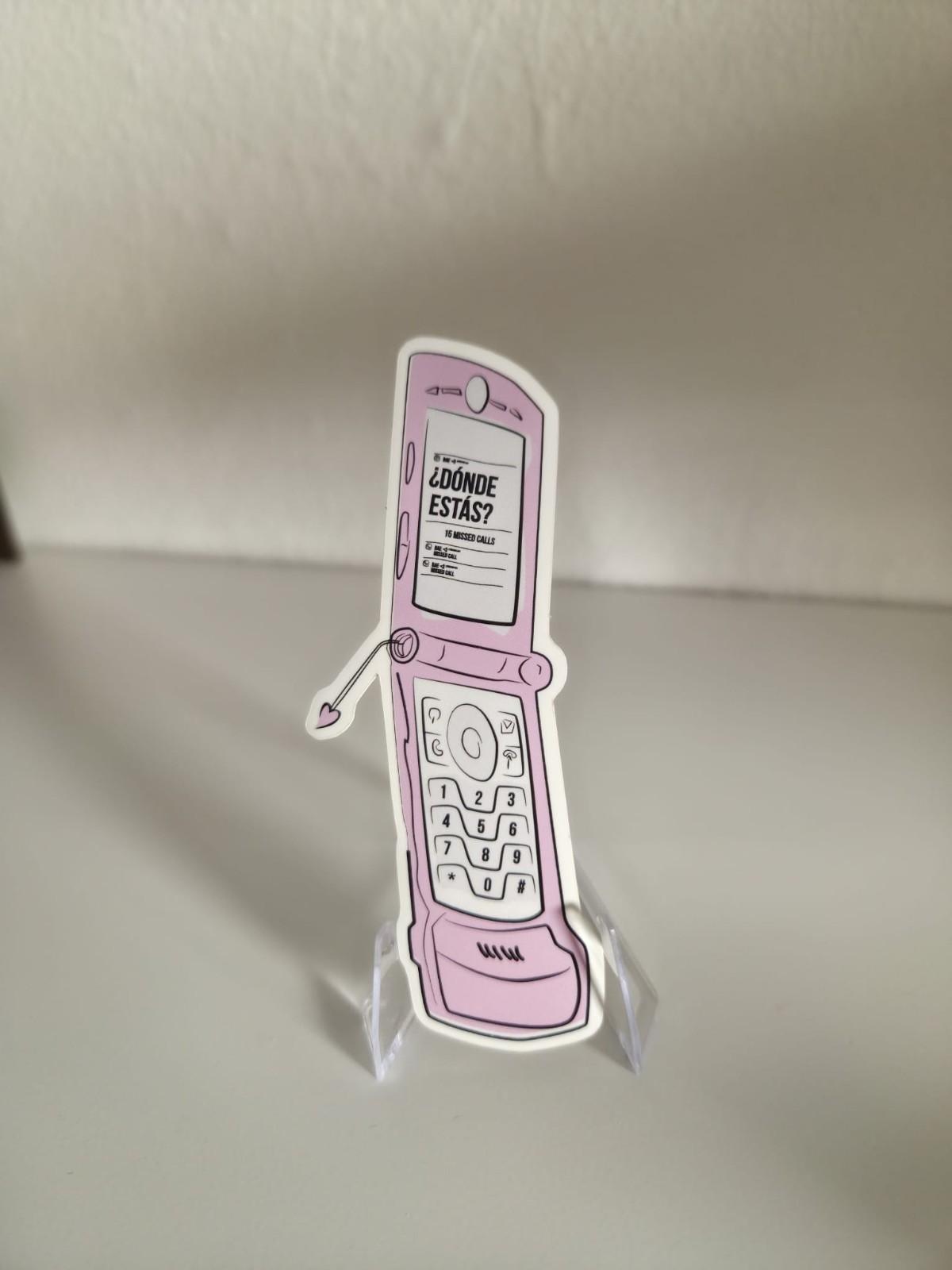 Pink Phone Sticker 3.5in x 1.5in