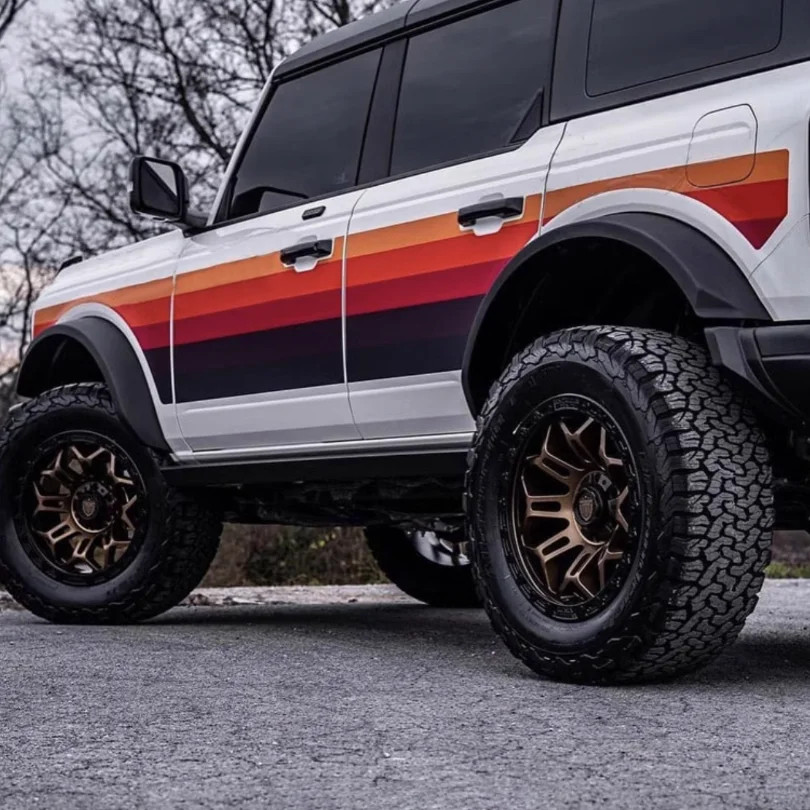 Aftermarket Retro Sunset Orange Waistline Stripe Decal for Ford Bronco | Custom