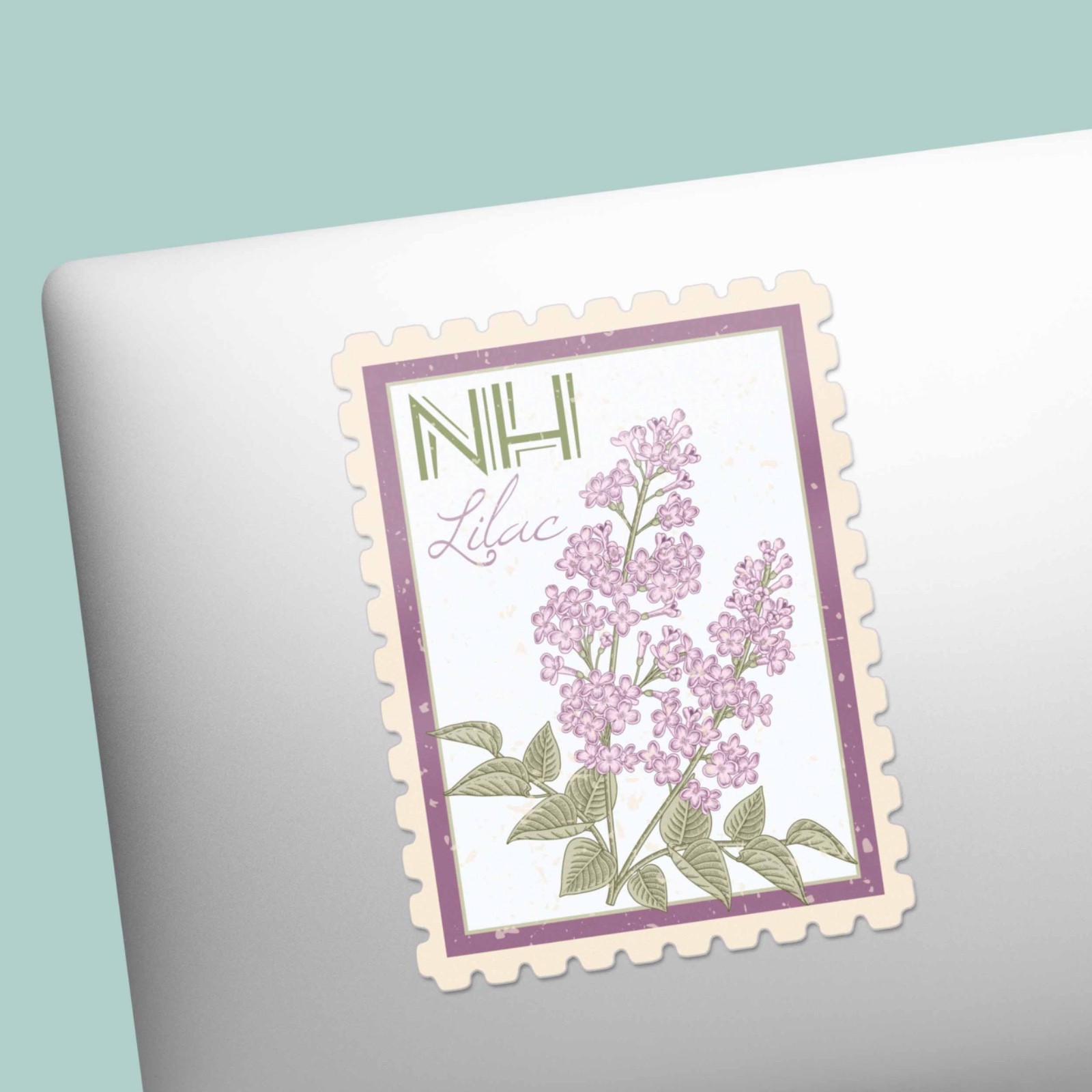 New Hampshire State Flower Lilac Sticker – NH Vintage Stamp Decal for Laptop