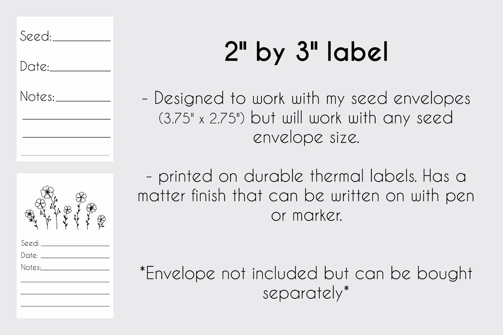 Seed Envelope Labels | Seed Labels | 2 x 3 Label | Set of 8 Labels