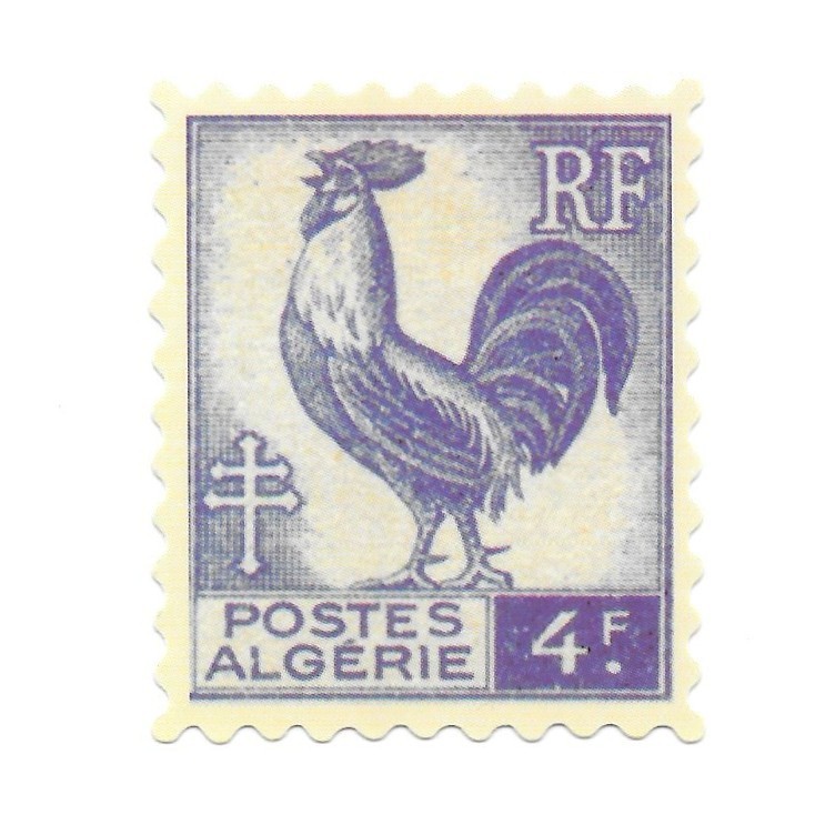 Vintage Algerian Postage Stamp Sticker Gallic Rooster 4 Franc Vinyl Decal France