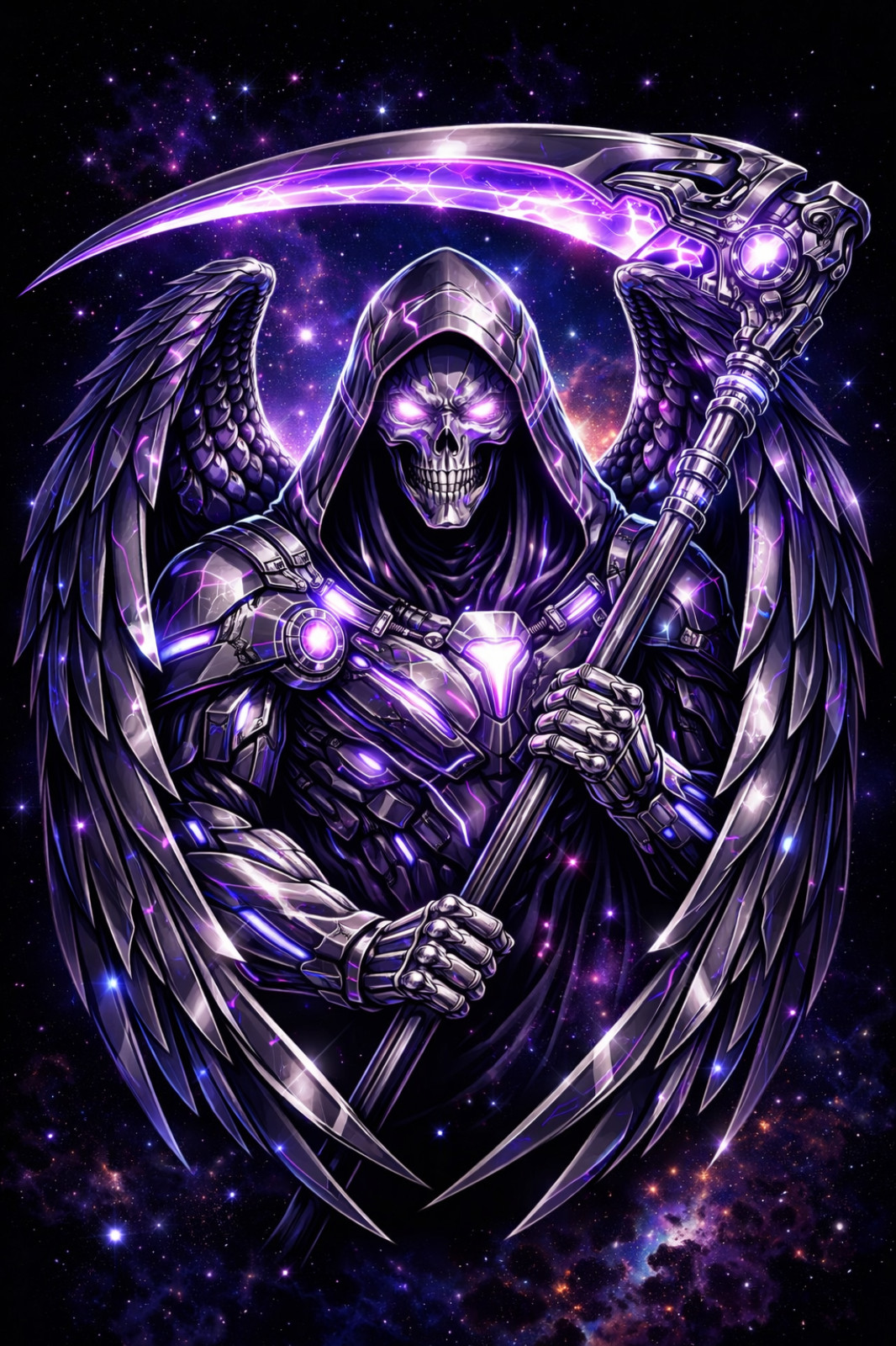 Futuristic Grim Reaper Sticker Sci-Fi Skull Purple Galaxy Vinyl Decal Matte Wate