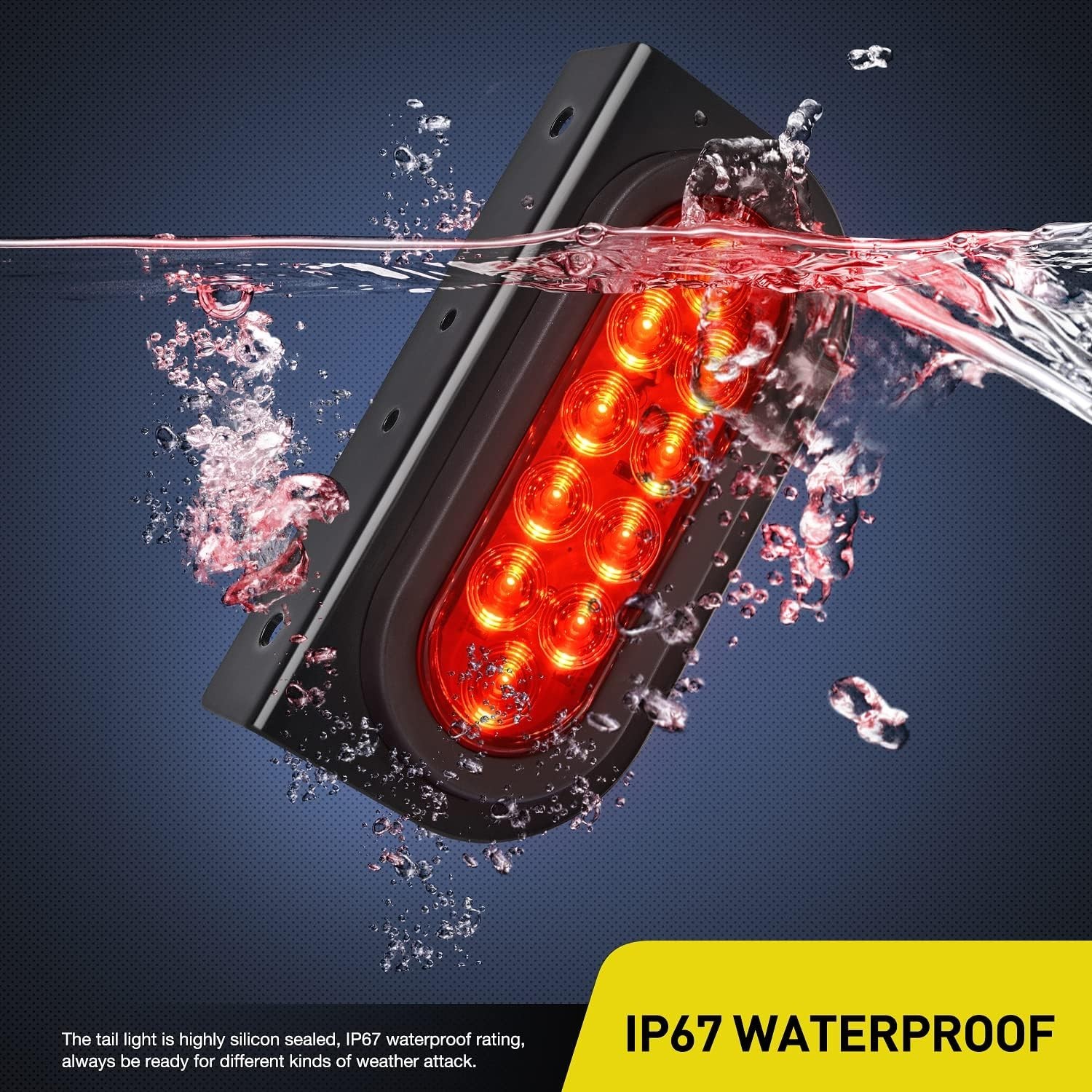 2PCS 6-Inch Waterproof Oval LED Trailer Tail Lights with Mounting Brackets