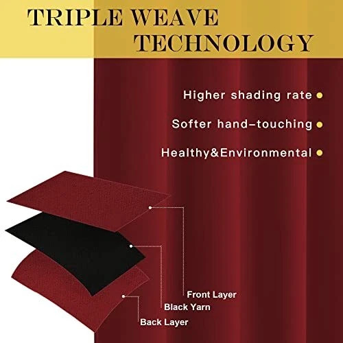 Blackout Blinds for Sliding Door – 100"W x 84"L (Pack of 1) Burgundy Red
