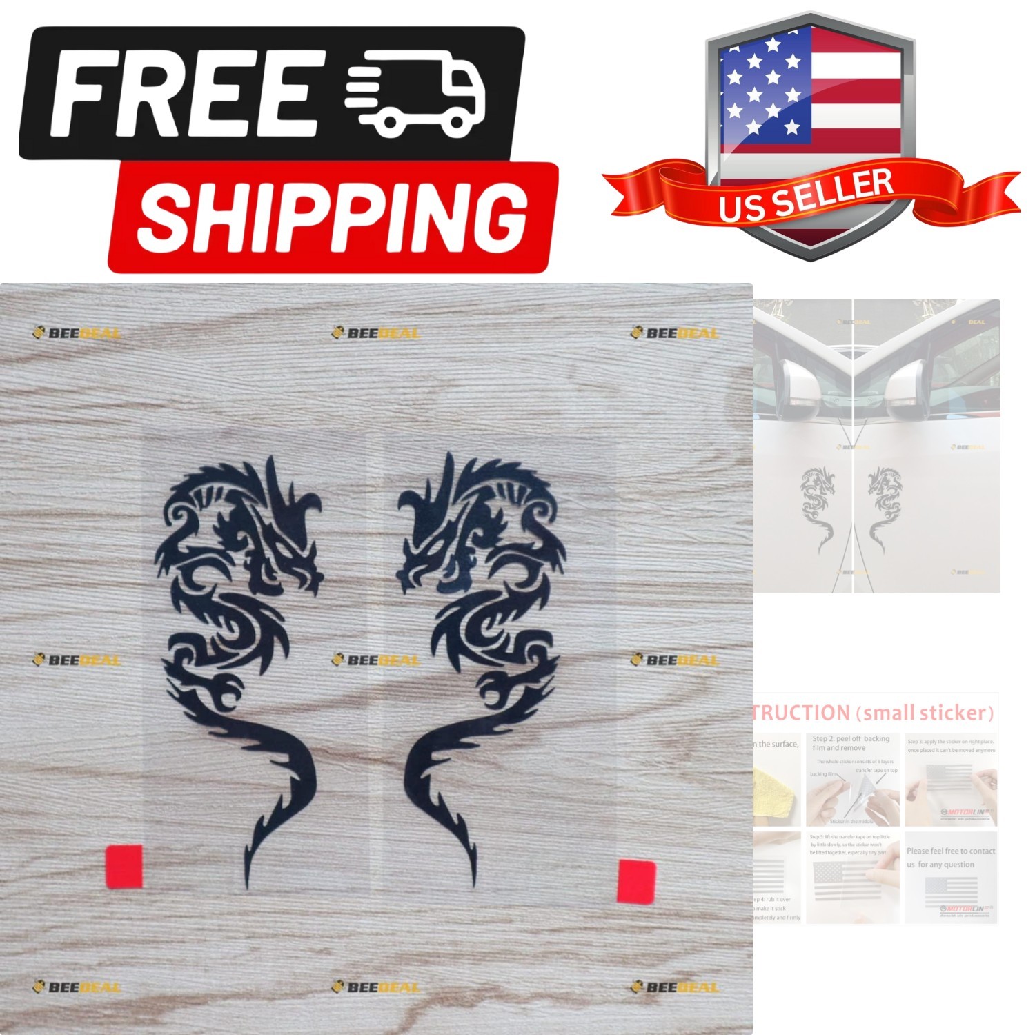Chinese Dragon Decal Vinyl Sticker – Mirror Images Reversed – Pair Black 4 In…