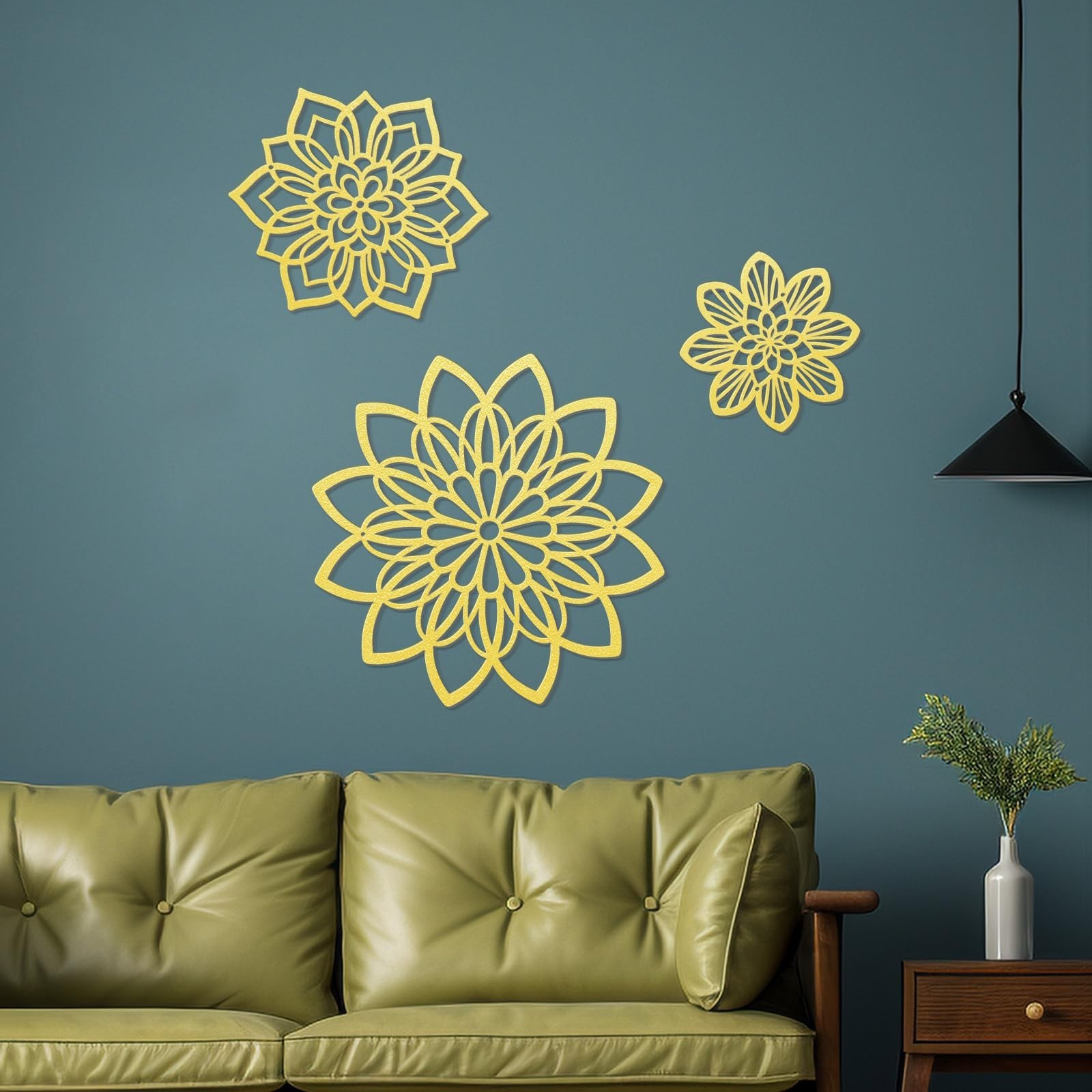 3 Pieces Metal Flowers Wall Decor, Black Wall Decoration Metal, Flower Art Wa…
