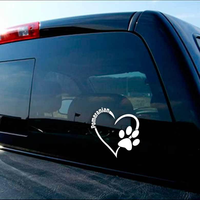 Pomeranian Dog Love Decal Paw Heart Sticker Car Laptop Poland Animal Rescue