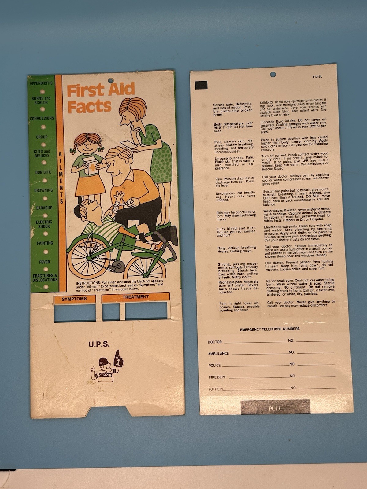 Vintage UPS First Aid Facts Pull Chart Employee Safety Training Card Guide