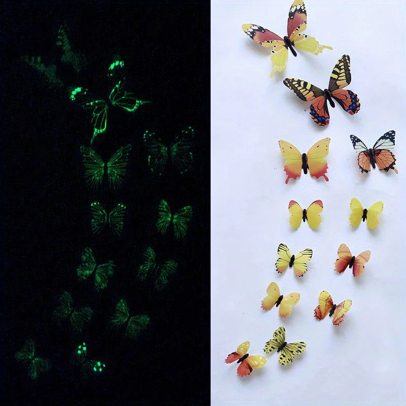 New 12Pcs 3D Luminous Butterfly Wall Sticker DIY Home Decor Modern Art
