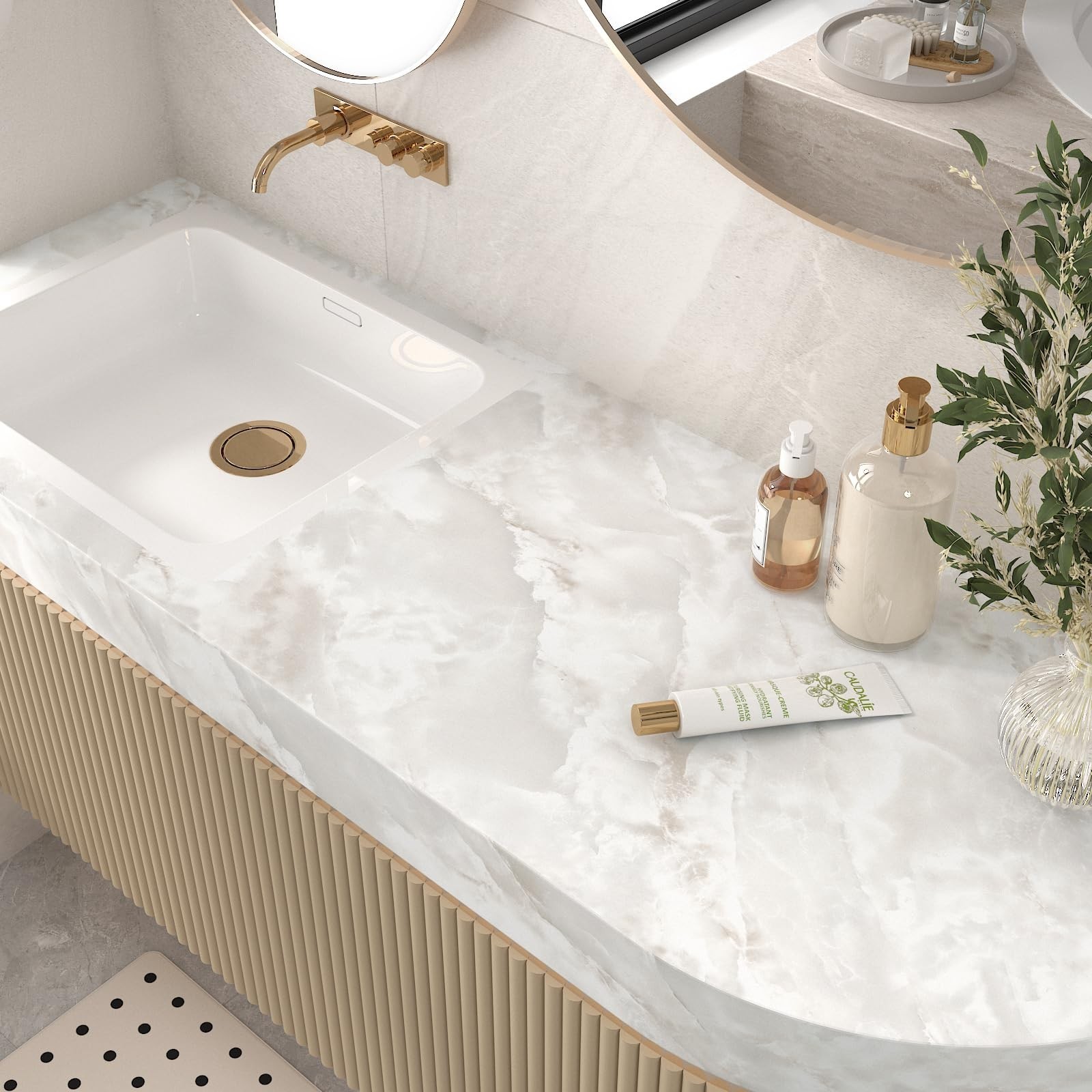 Beige Cloudy Marble Contact Paper for Countertops Waterproof Matte Marble Wal…