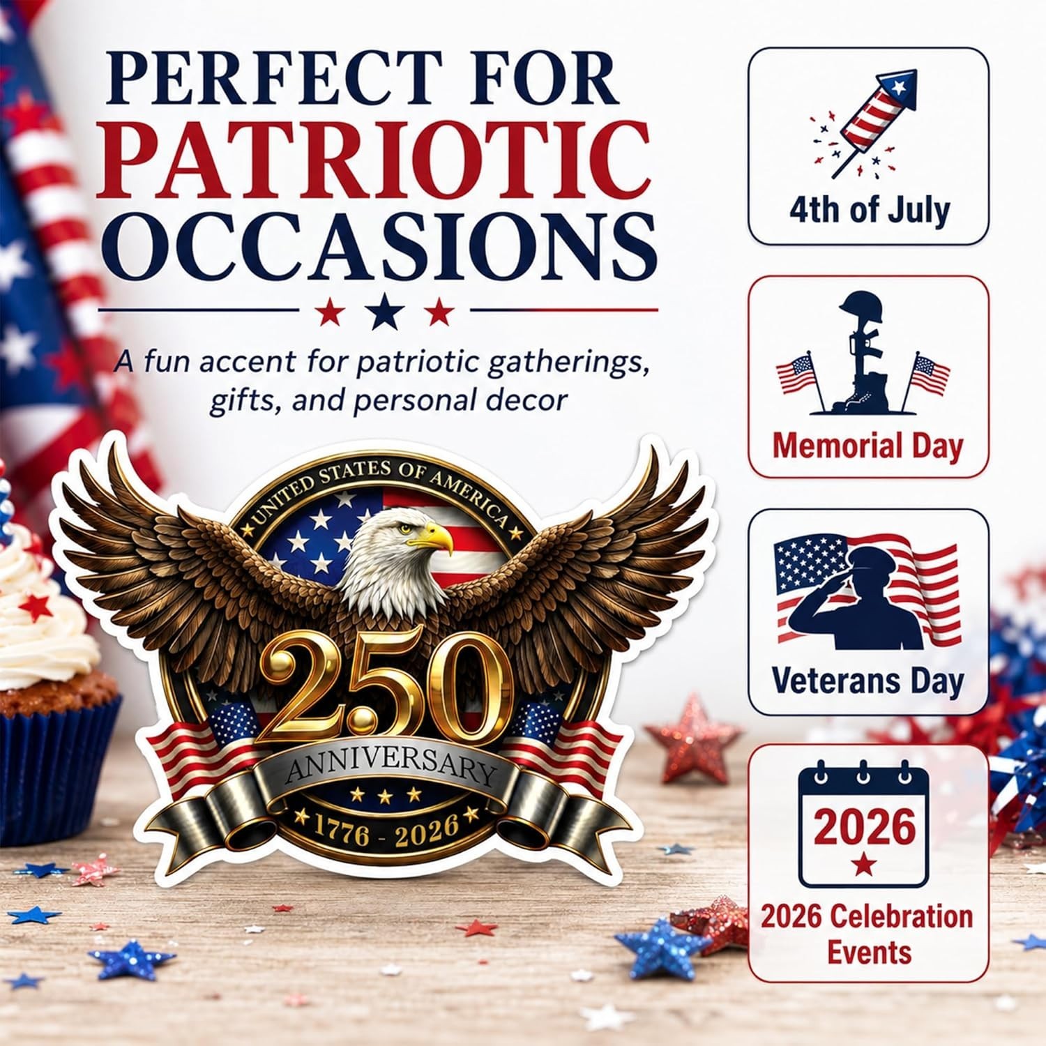 Bold Patriotic 250th Anniversary Car Stickers – Easy Application & Versatile Use