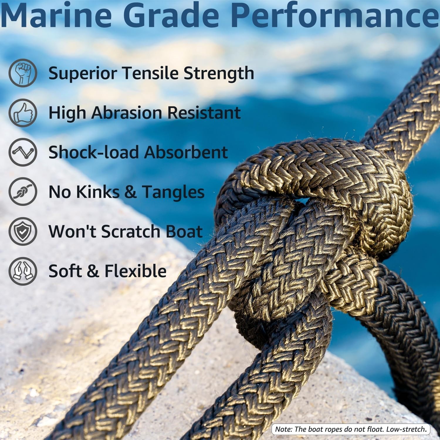 2 Pack 3/8" x 15' Dock Lines – Marine Grade Nylon Boat Rope with 12" Loop for…