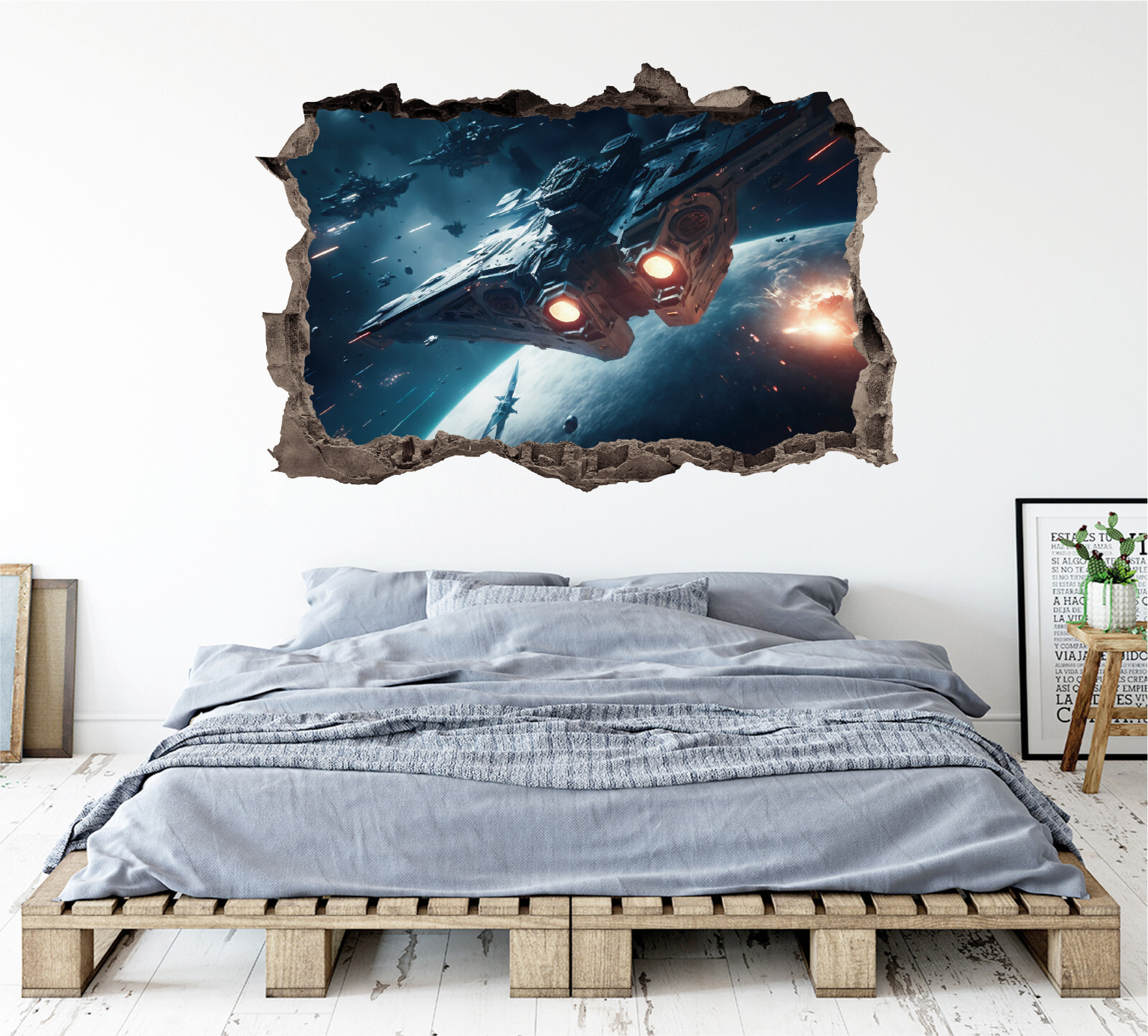 Spacecraft Wall Decal 3D AI Graphic Print Art Sticker Decor Star Space KW88