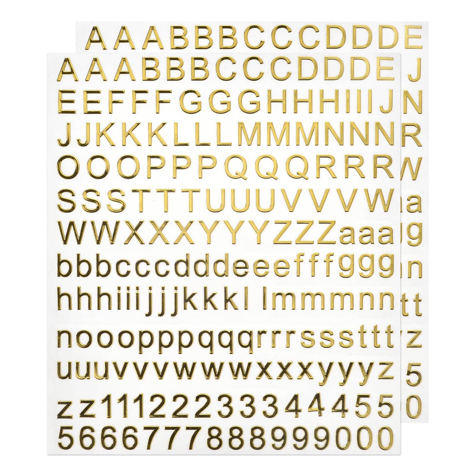 2Sheets Alphabet Letters Number Stickers Foil Glitter Self Adhesive Gold