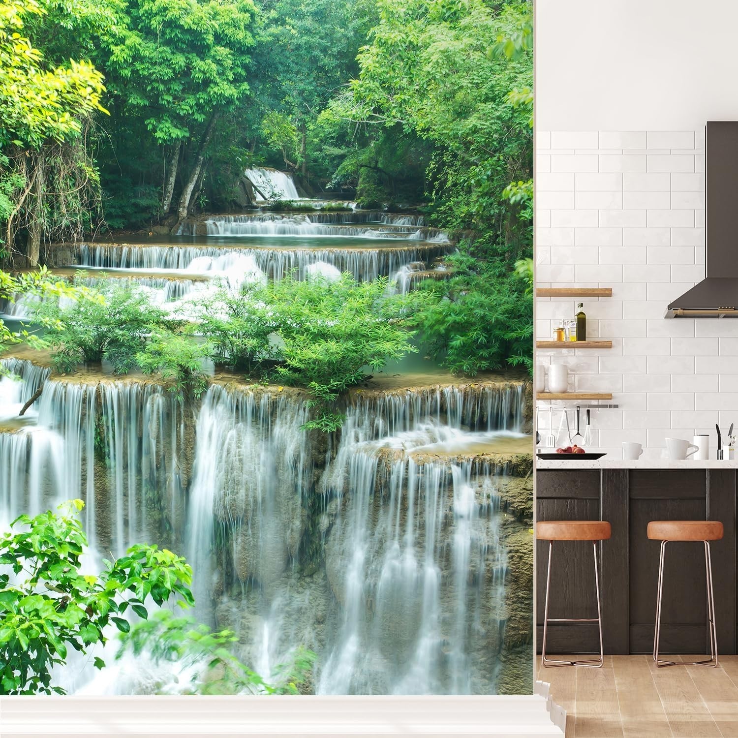 Wall Sticker / Wall Mural Tropical Forest Waterfall River Rapid Nature Wild