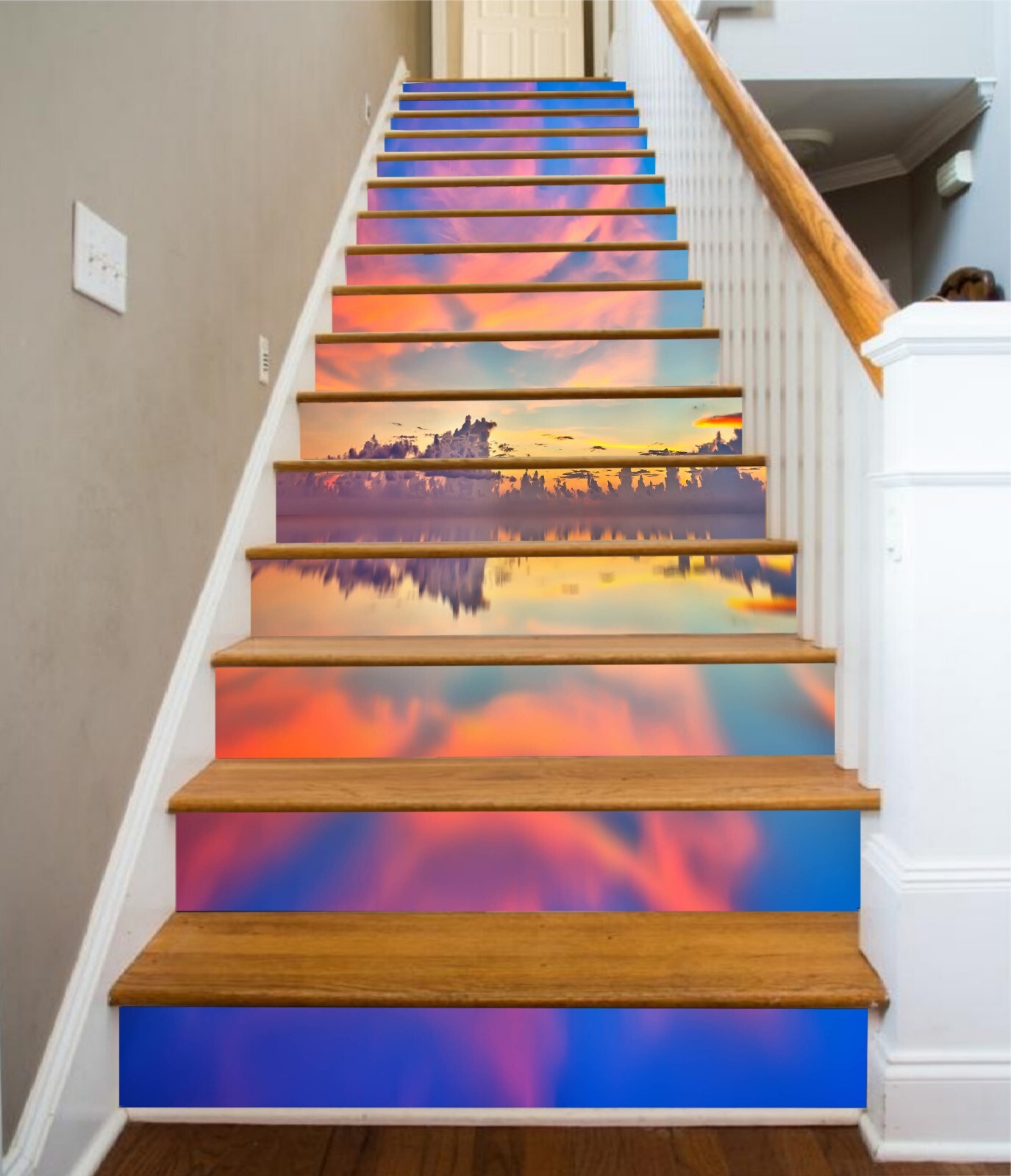 3D Sunset Lake AZ1080 Stair Risers Decoration Mural Vinyl Wallpaper Kay