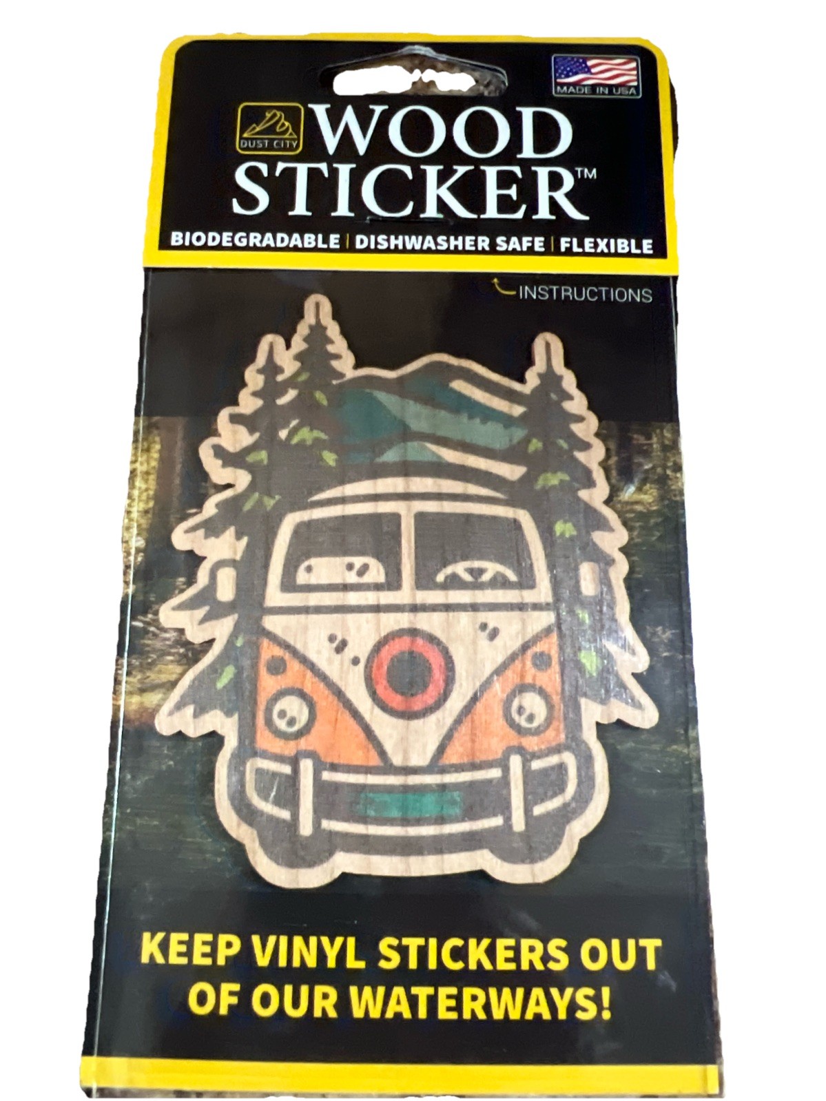 Camping VW Hippie Bus WOOD Sticker Dishwasher SAFE Biodegradable Dust City NEW