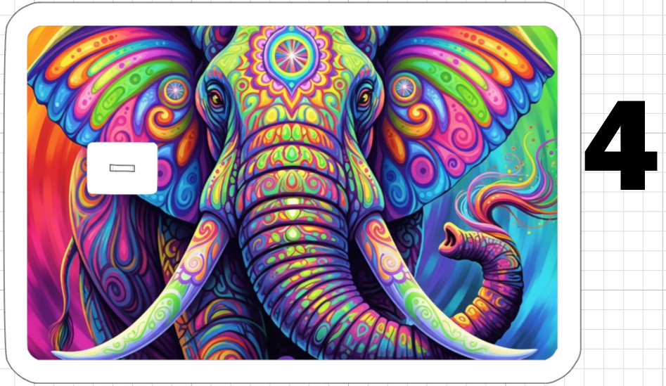Psychedelic Elephant ATM Debit Credit Gift Card Sticker Skin Rainbow Neon Retro