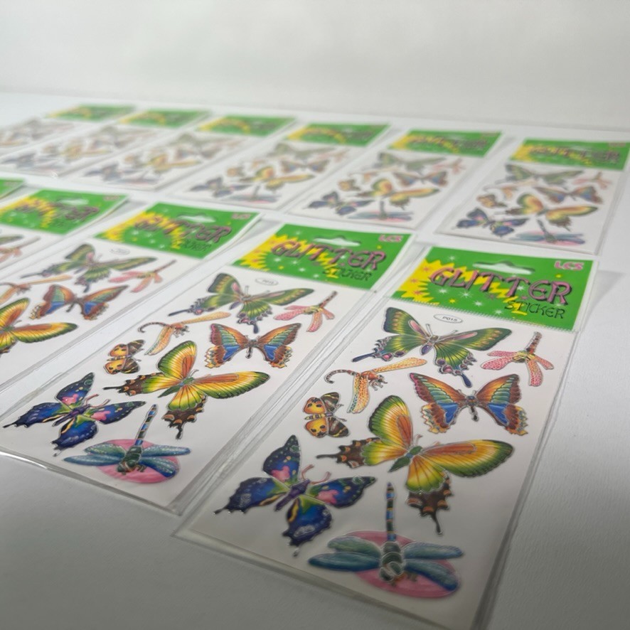 Butterfly Dragonfly Colorful Rainbow Glitter Sticker Decal LCS Lot (12x) Packs