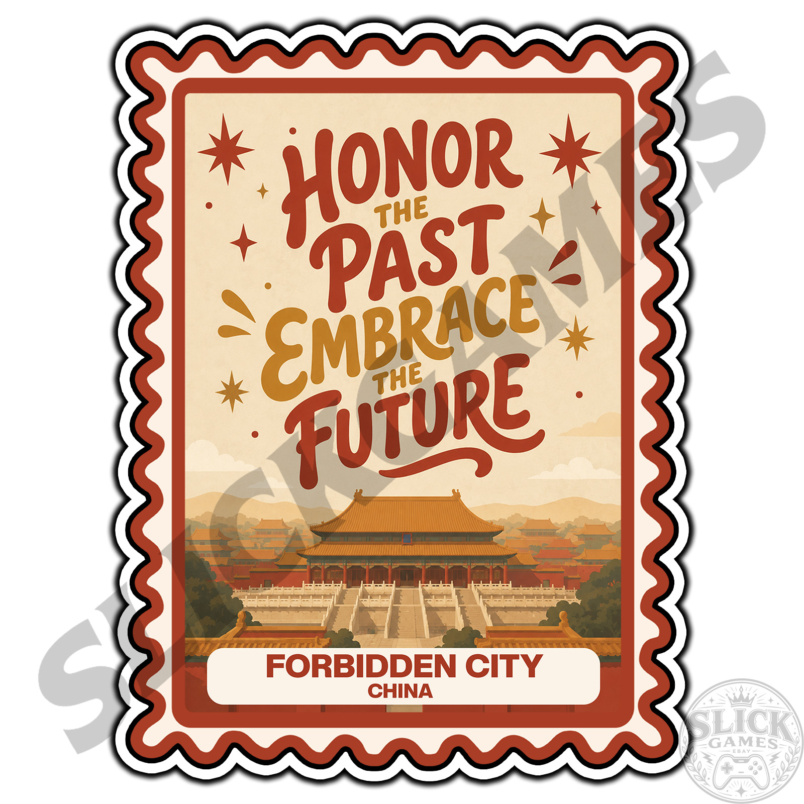 Forbidden City China Travel Quote Postage Stamp Sticker #1 Waterproof Vinyl