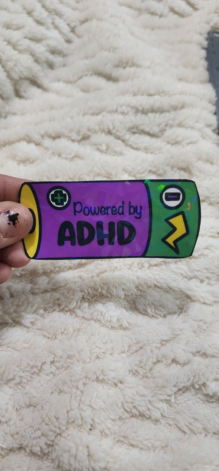 Powered by ADHD Sticker | Yellow, Purple & Green Battery 4×2 Funny Vinyl Decal