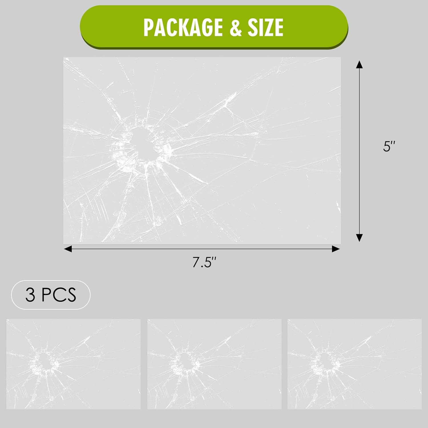7.5" Broken Glass Decal – 3 Pack Waterproof Reusable Broken Screen Prank Sticker