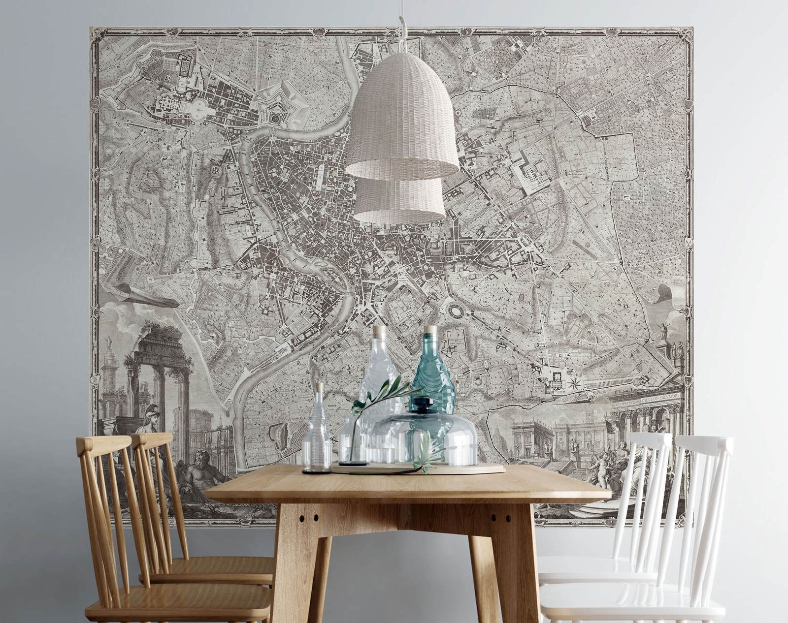 Vintage Old Map of Rome Italy Wall Mural. The Large Plan of Rome Peel and Stick